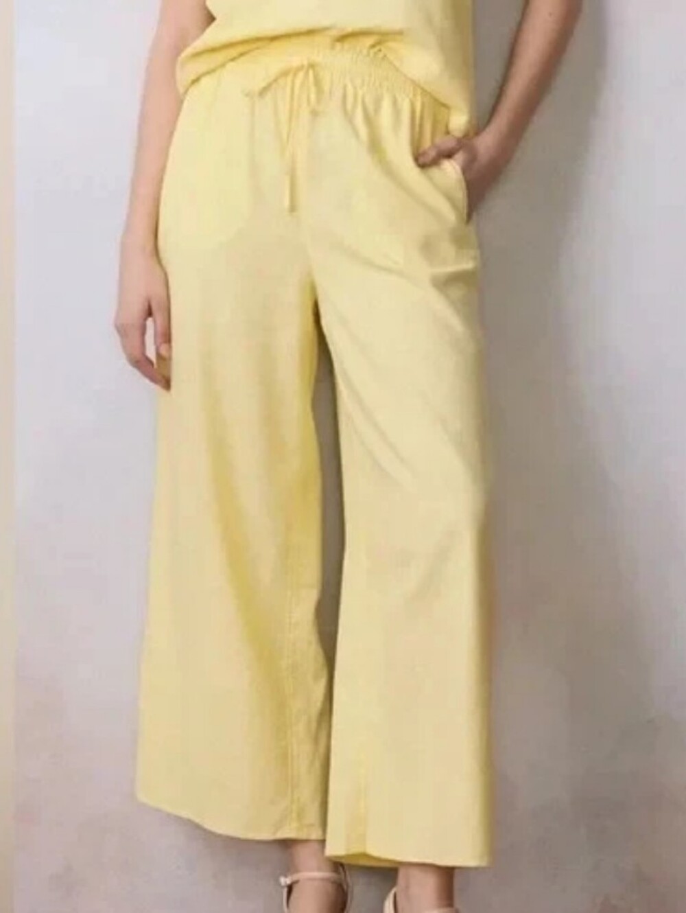 Lauren Conrad Linen Yellow Wide-Leg Drawstring Pants